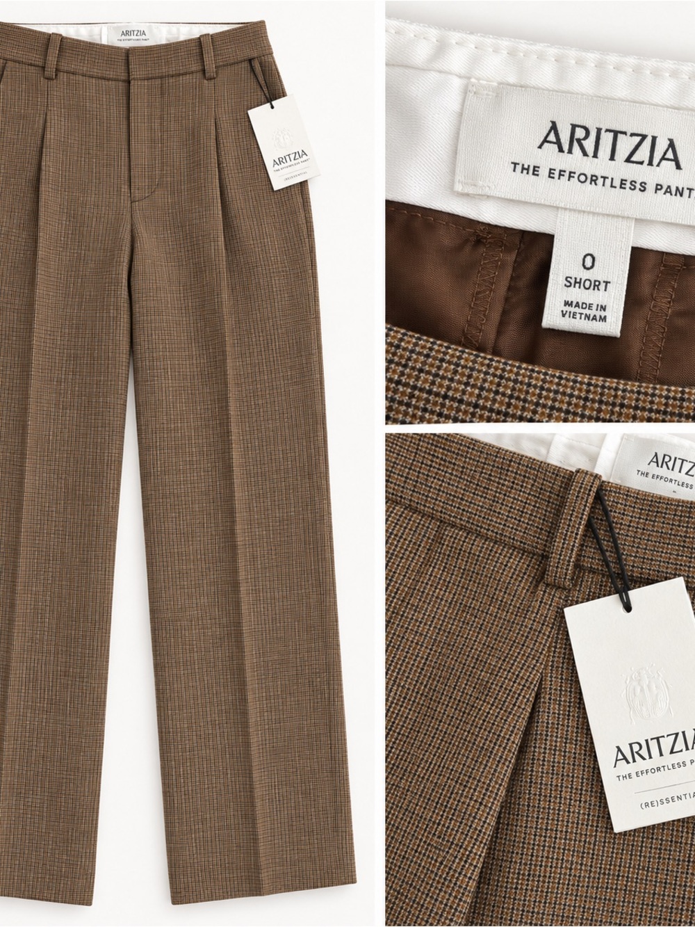 Aritzia Men's Straight-Leg Pants in Brown Houndstooth 0 short